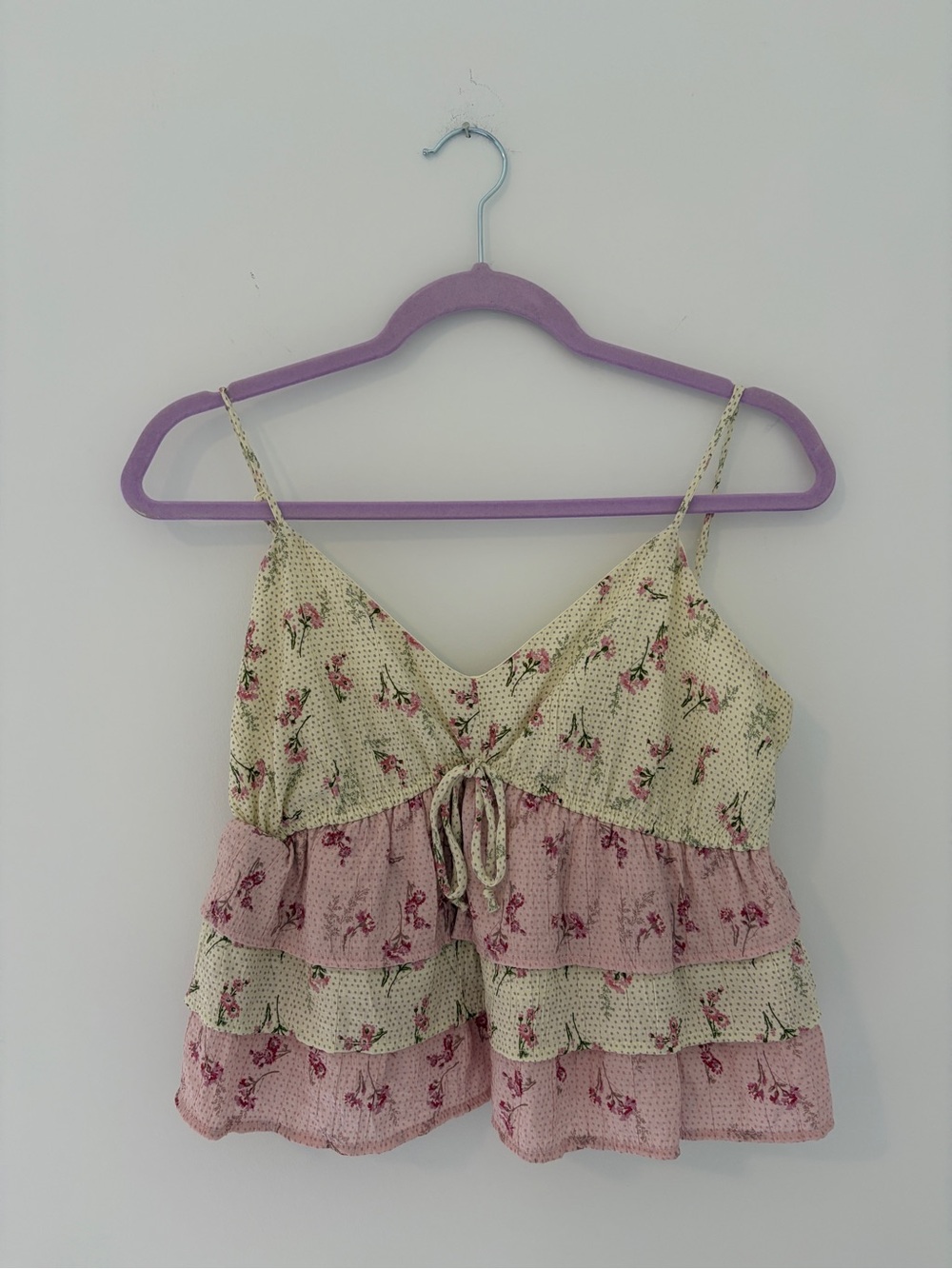 Sienna Sky Floral Ruffle Tie-Front Cami Top - Pink/Cream